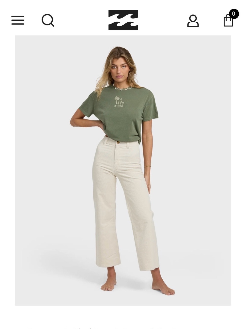 Billabong free fall High-Waist Wide-Leg Corduroy Jeans in Cream